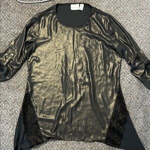 Chico's Black and Gold Blouse with Elegant Design